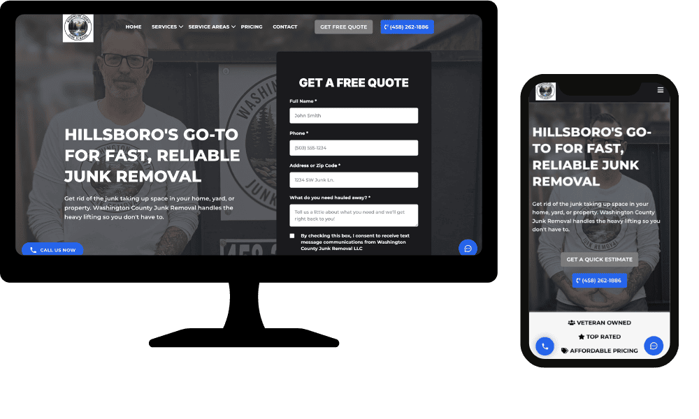 Washington County Junk Removal website mockup
