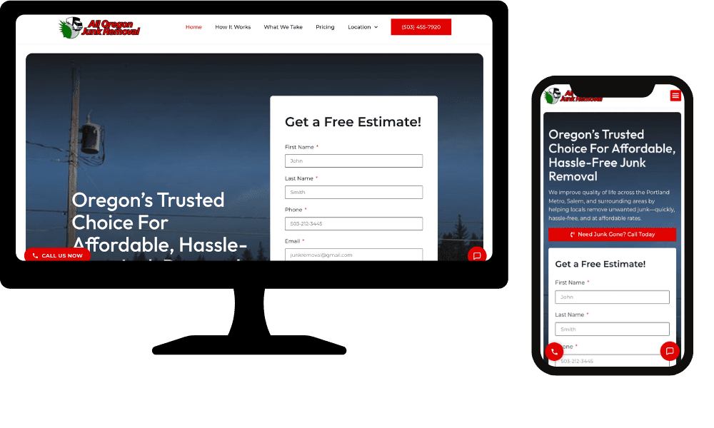 All Oregon Junk Removal website mockup