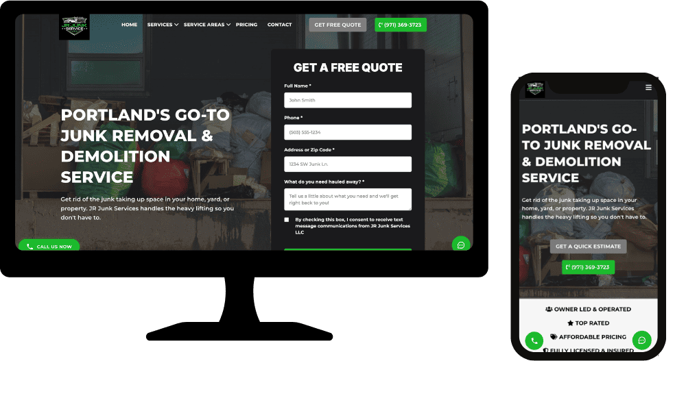 JR Junk Services website mockup