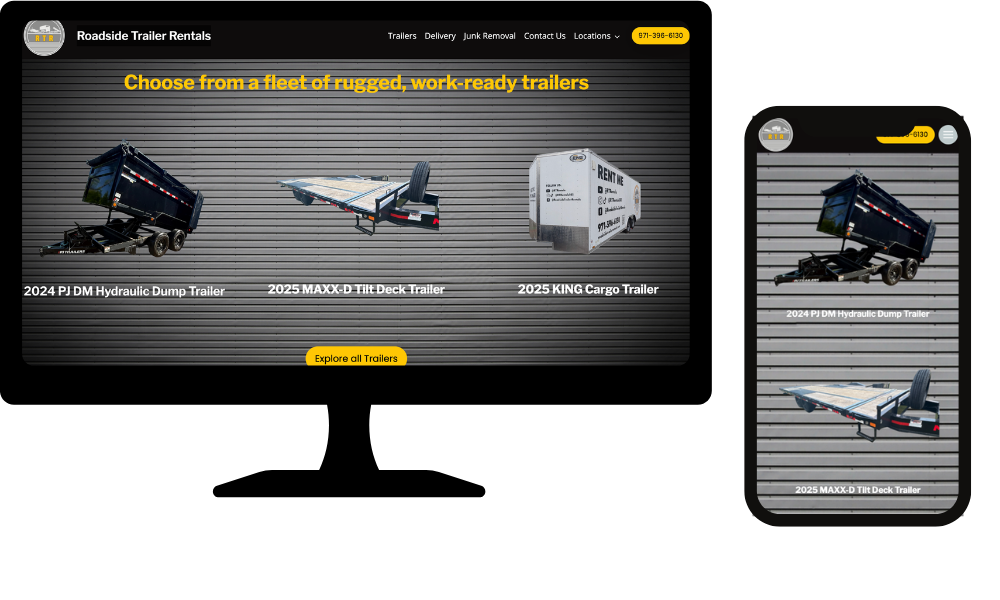 Roadside Trailer Rentals website mockup